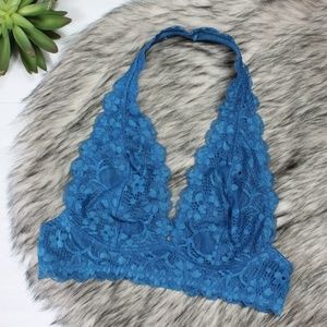 Free People Galloon Lace Halter Bra Top Blue XS